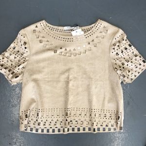 Sara Boo beige faux suede top